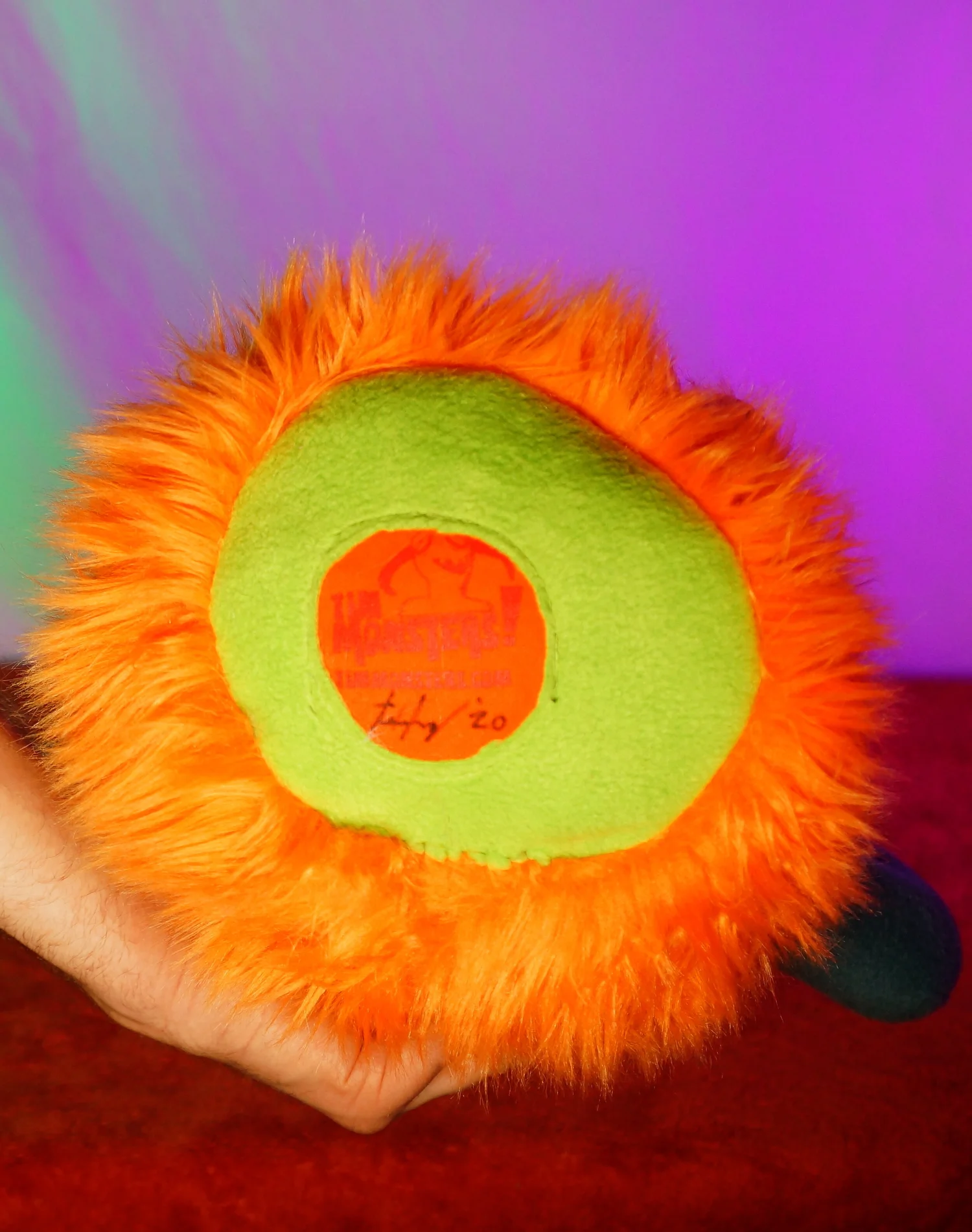 MEDIUM ORANGE ONE EYED MONSTER WITH HORNS & POCKET MOUTH — TIM